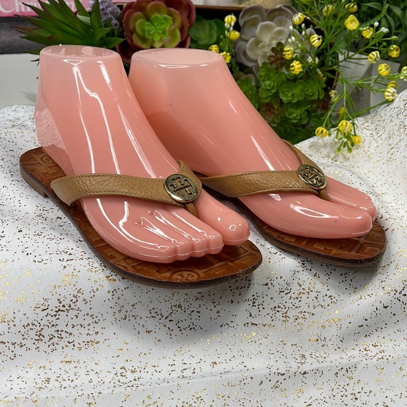 Tory Burch shoes Flip flops sandals Thora flats tan gold - Picture 3 of 14